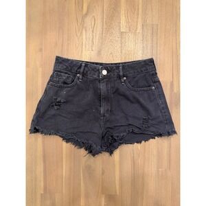 Pacsun High Rise Festival Black Denim Distressed Frayed Cutoff Shorts Size 25
